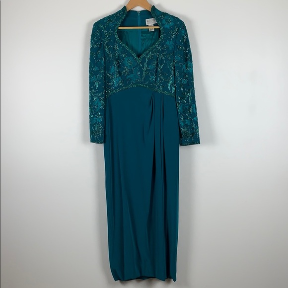 Oleg Cassini Teal Evening Dress - Picture 3 of 8